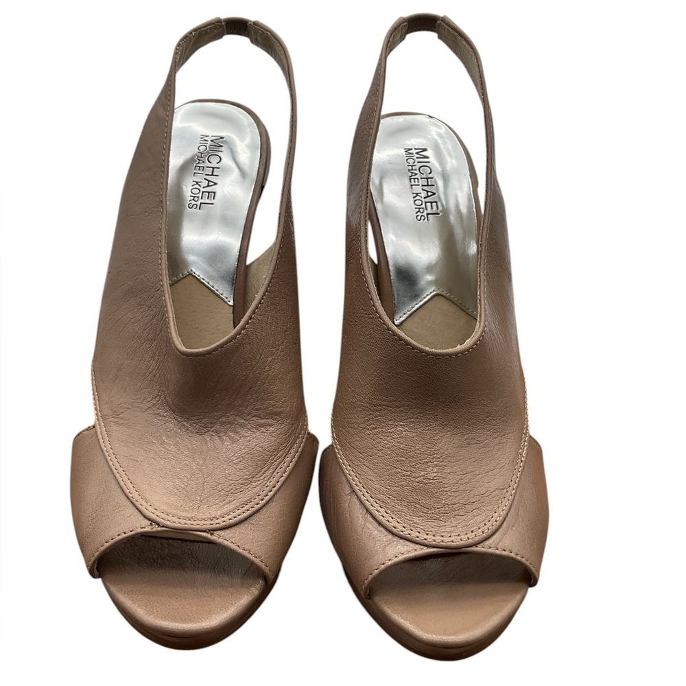 Michael Kors Taupe Leather Slingback Peep-Toe Mules size 10M‎ Y2K